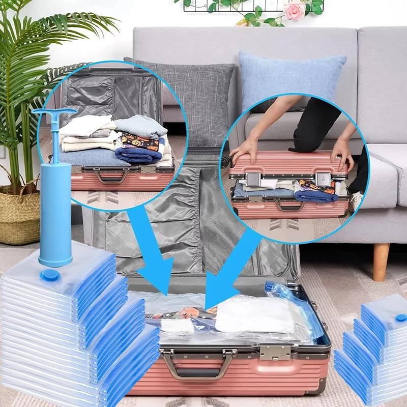 20 sacchetti sottovuoto con pompa manuale, compressione salva spazio, sigilla sottovuoto vestiti, bagagli, coperte, cuscini, biancheria da letto, blu_voghion.com