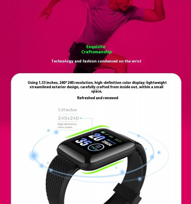 116Plus Smart Fitness Tracker With Heart Rate & Blood Pressure Monitor, Bluetooth Step Counter, IP67 Waterproof_voghion.com