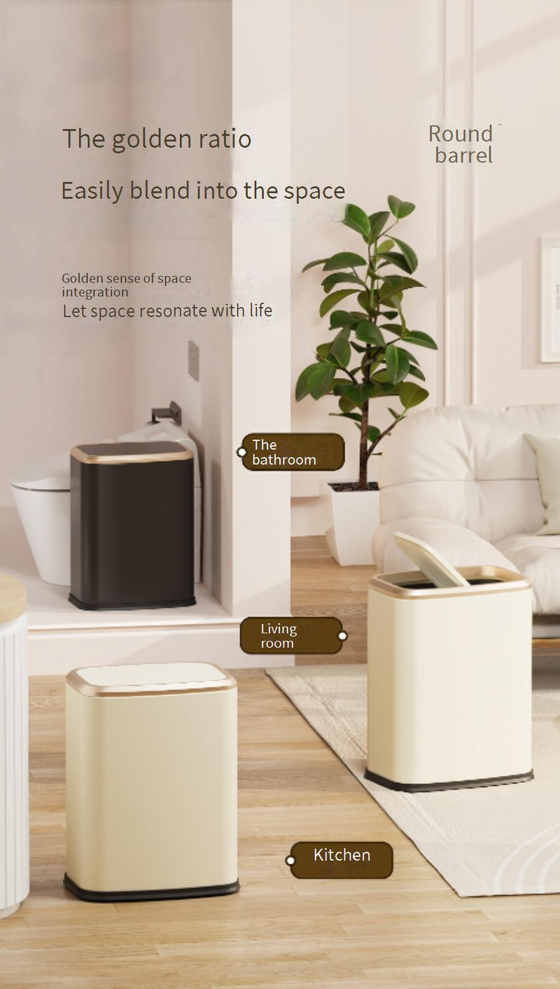 Leiser Mülleimer aus Edelstahl mit Schwingdeckel – 8 l/15 l, automatisch schließender Deckel, verstecktes Beuteldesign für Küche, Bad, Wohnzimmer und Schlafzimmer_voghion.com