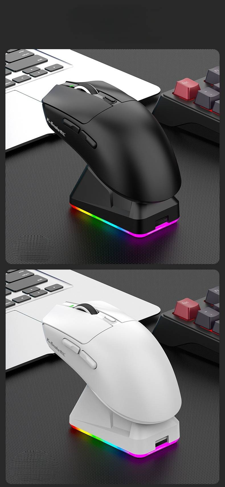 Viper X11 Pro Wireless Gaming Mouse - Ultra-Lightweight, Bluetooth/2.4G/3-Mode, Rechargeable With Charging Dock For PC/Tablet (White/Black/Orange)_voghion.com