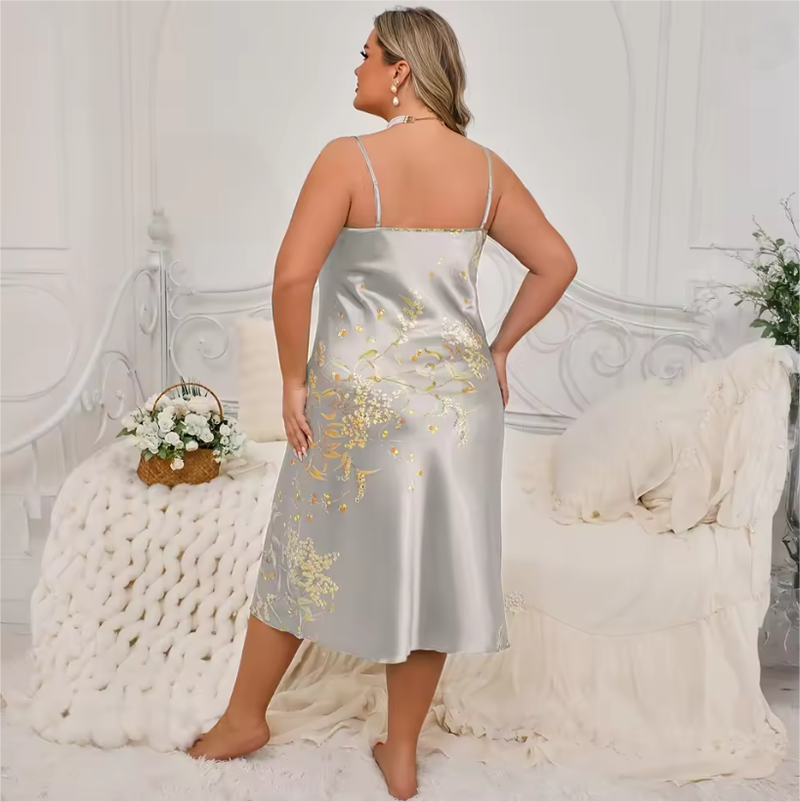 Camisón sin mangas con estampado floral de talla grande, elegante y cómodo, ropa de estar por casa para mujer, bata de dormir sexy_voghion.com