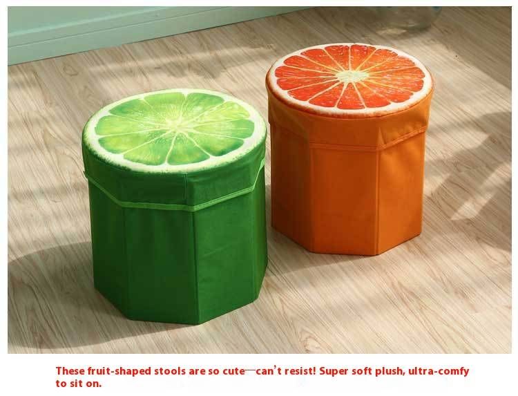 Foldable Fabric Storage Stool - Multi-Fruit & Tree Stump Design, 100kg Capacity, Space-Saving Kids Seat (29x30cm)_voghion.com