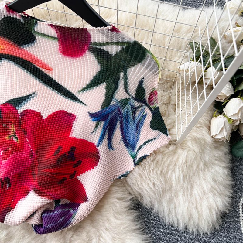 Women's Clothing fashion suit for women, summer printed top + loose pleated wide-leg trousers_voghion.com