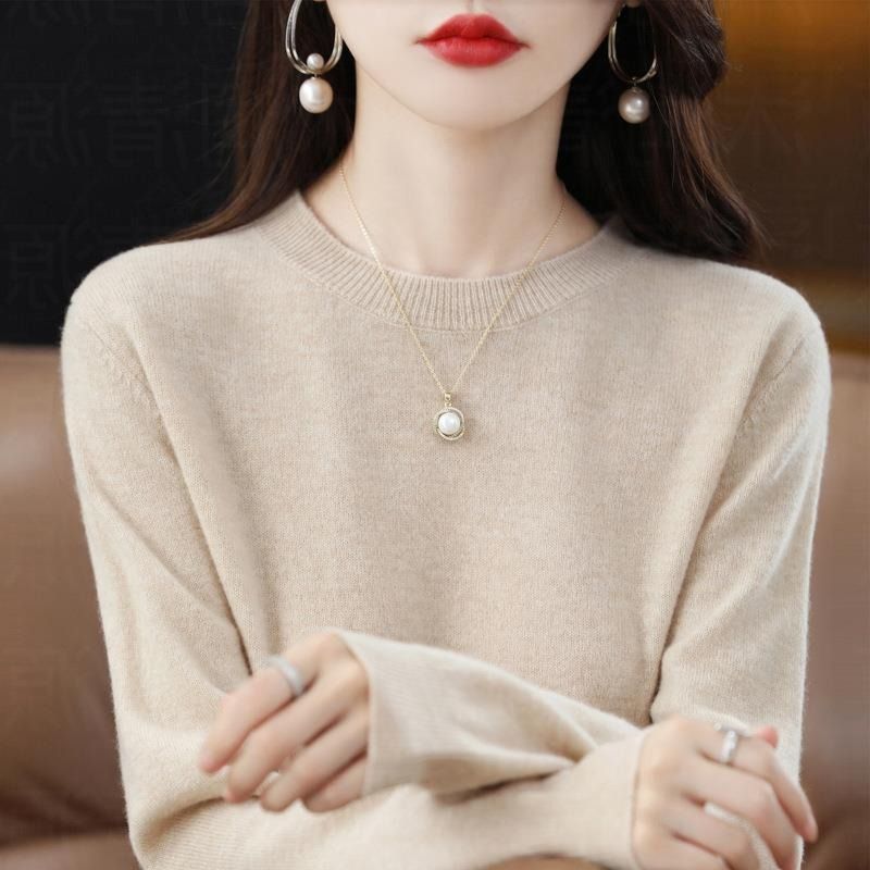 Herbst Winter Rundhals Langarm Pullover Strickkleidung Pullover Basisshirt Damen Top Style_voghion.com