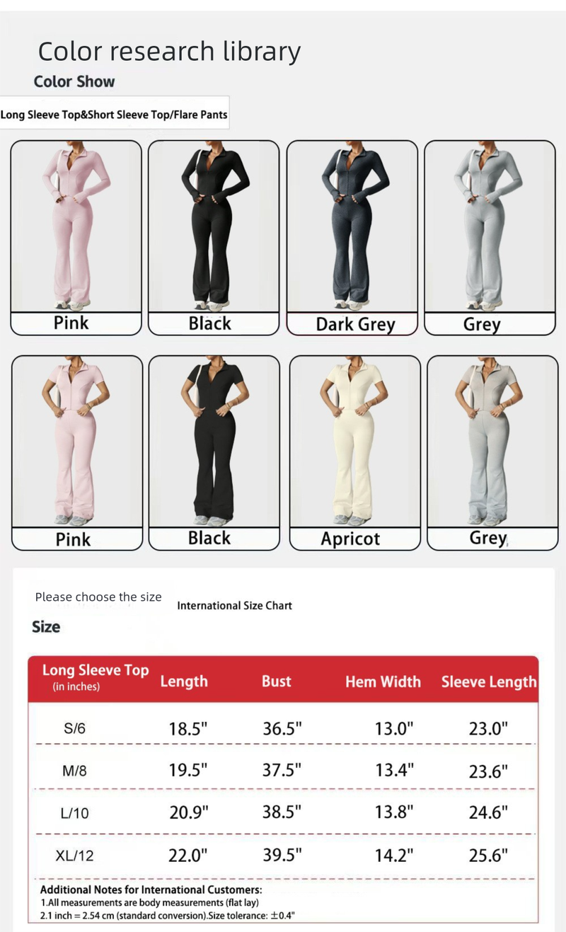 Women's Solid Color Long Sleeve Zipper Sports High Waist Flared Fitness Pants + Quick-Dry Barely-There Yoga Outfit Set_voghion.com