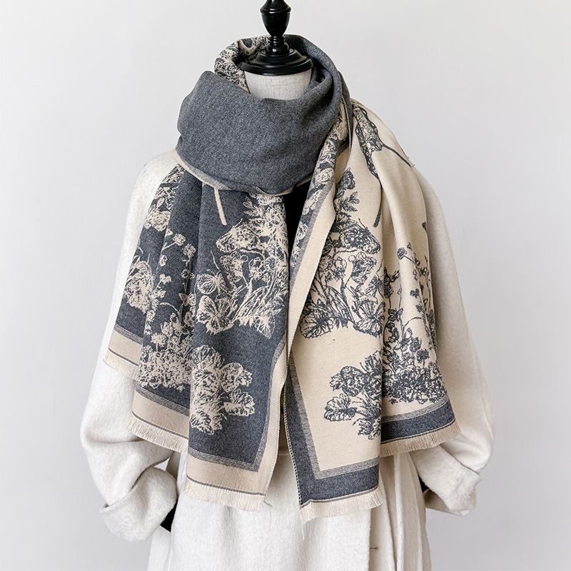 Autumn winter new butterfly insect print style fashionable and elegant women's cashmere warm scarf big shawl_voghion.com