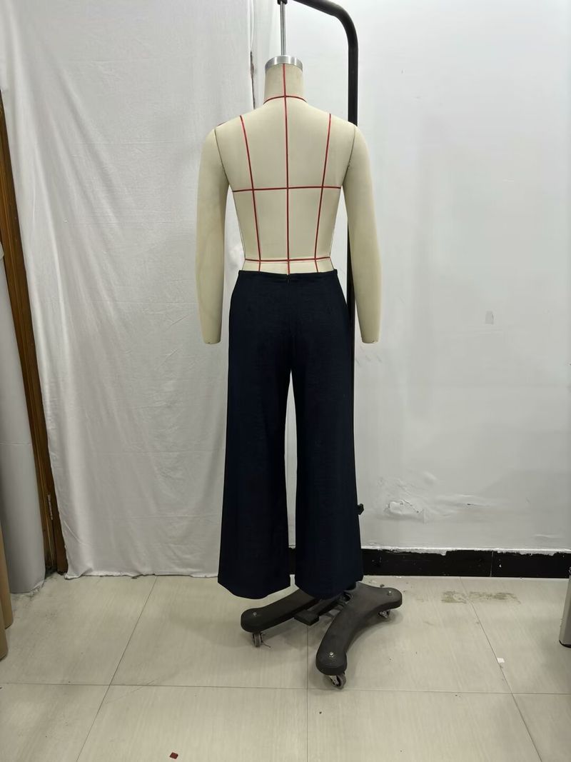 Women's clothing 2024 summer new item denim linen suit vest lantern pants set_voghion.com