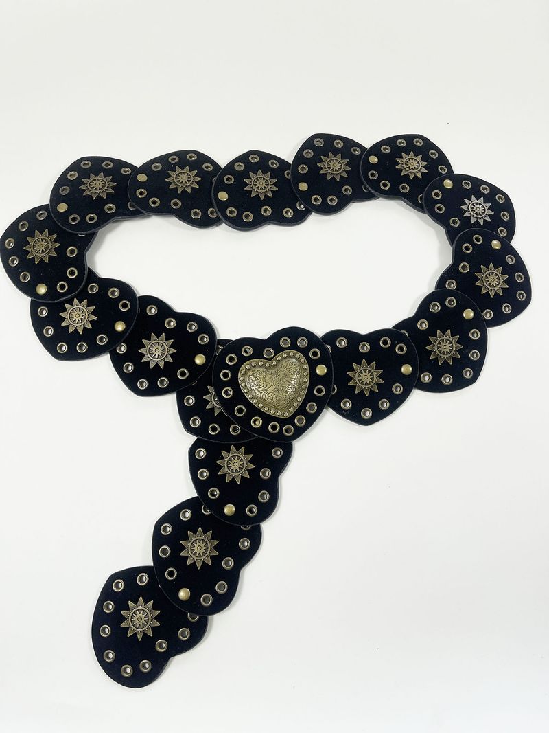 Cintura con fibbia in metallo patchwork a forma di cuore tribale da cowboy, accessorio di moda versatile_voghion.com