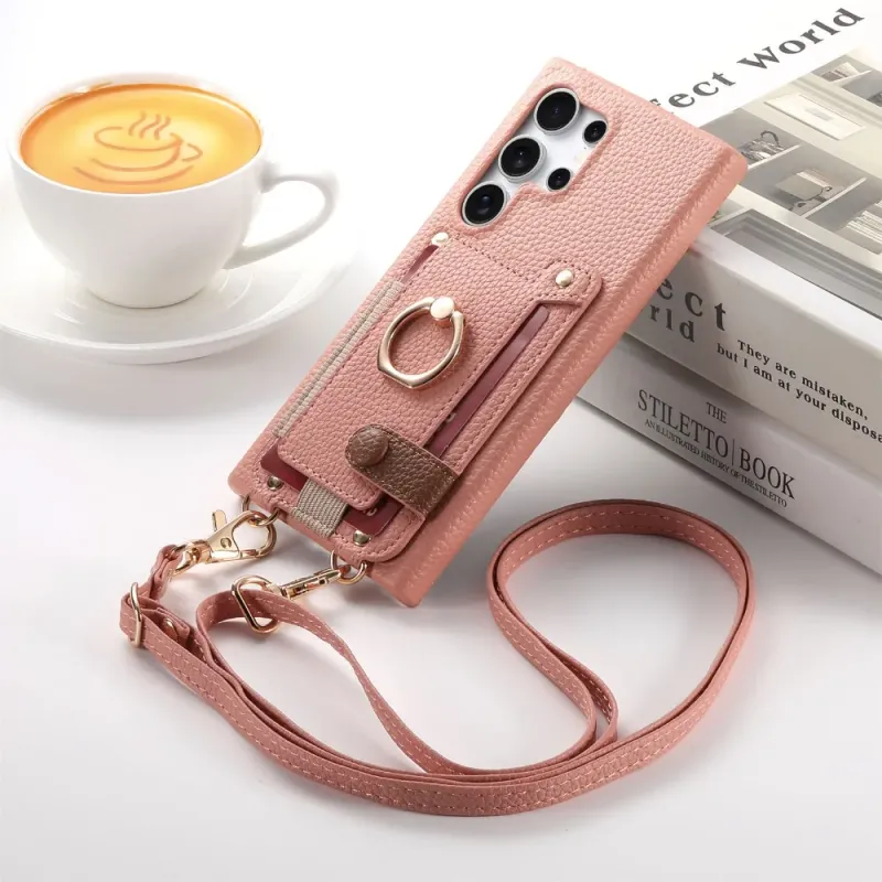 Crossbody-Geldbörse mit Kartenhalter für Samsung S25 S24 Plus S23 S22 Ultra S21 FE A56 A36 A26 A16 A06 A55 A35 A15 Ringhülle_voghion.com