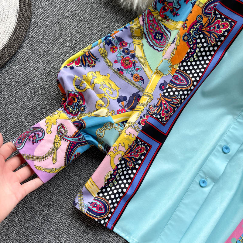 Ženska boemska eksotična srajca z napihnjenimi rokavi z reverji za ženske z visokim pasom ozko krilo za ženske_voghion.com