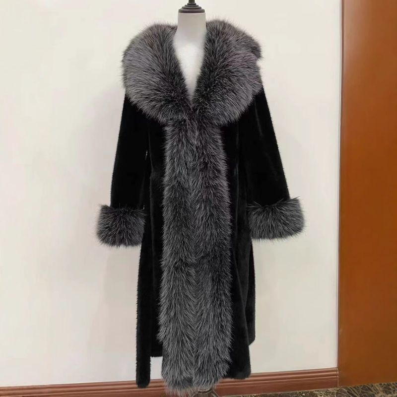 Eleganter Kunstpelzmantel Damen Langer Trenchcoat Mit Gürtel Slim Fit Winterjacke Modische Oberbekleidung, Kunstpelzmäntel_voghion.com