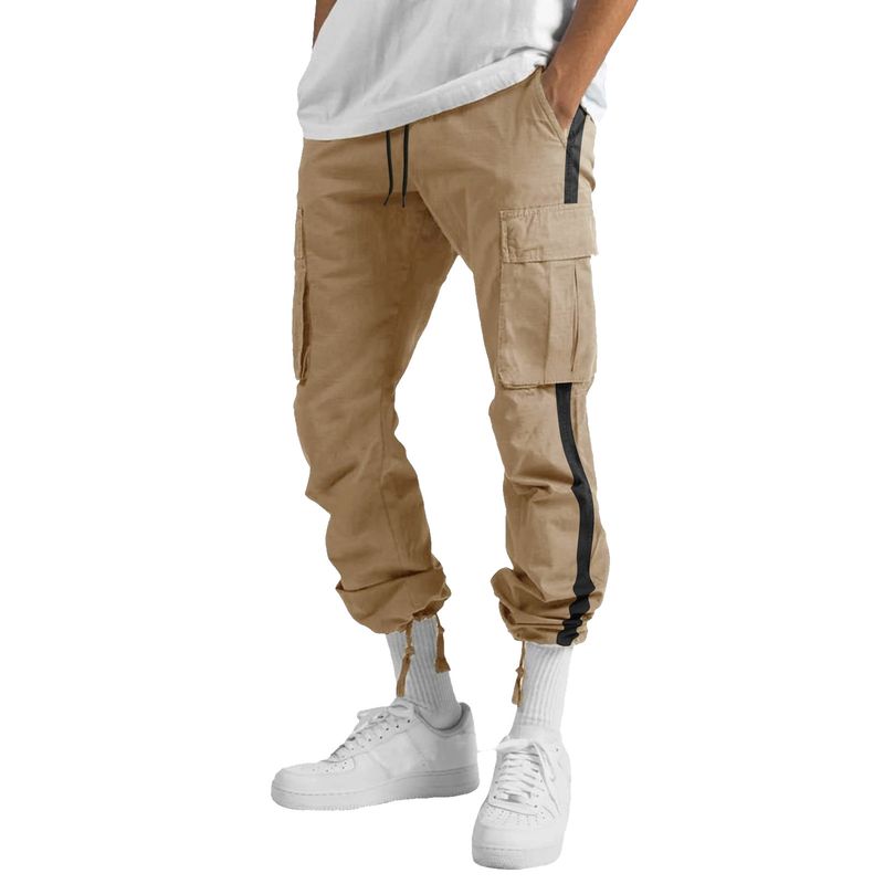 Pantaloni cargo da uomo nuovi, primavera-autunno 2025, con coulisse e design a blocchi di colore_voghion.com
