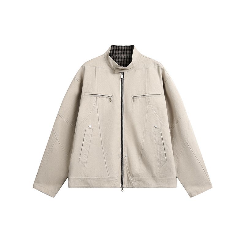 Eon Modish 25 Autunno Nuovo Stile Americano Semplice Patchwork Giacca Cappotto Largo_voghion.com