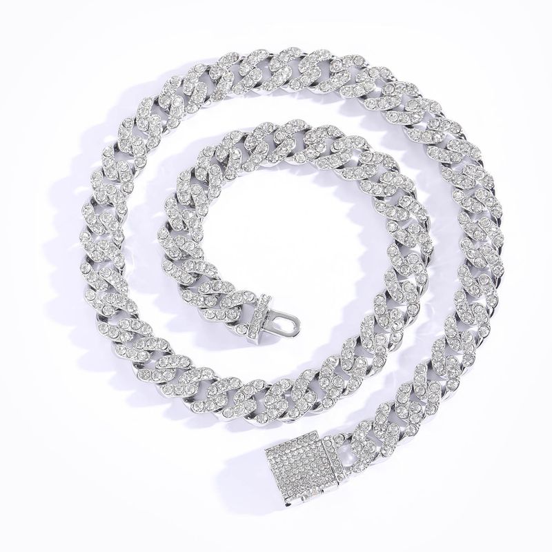 Legierungshalskette 12 mm einreihig voller Diamanten Herren Persönlichkeit Hip Hop kubanische Kette Zubehör_voghion.com