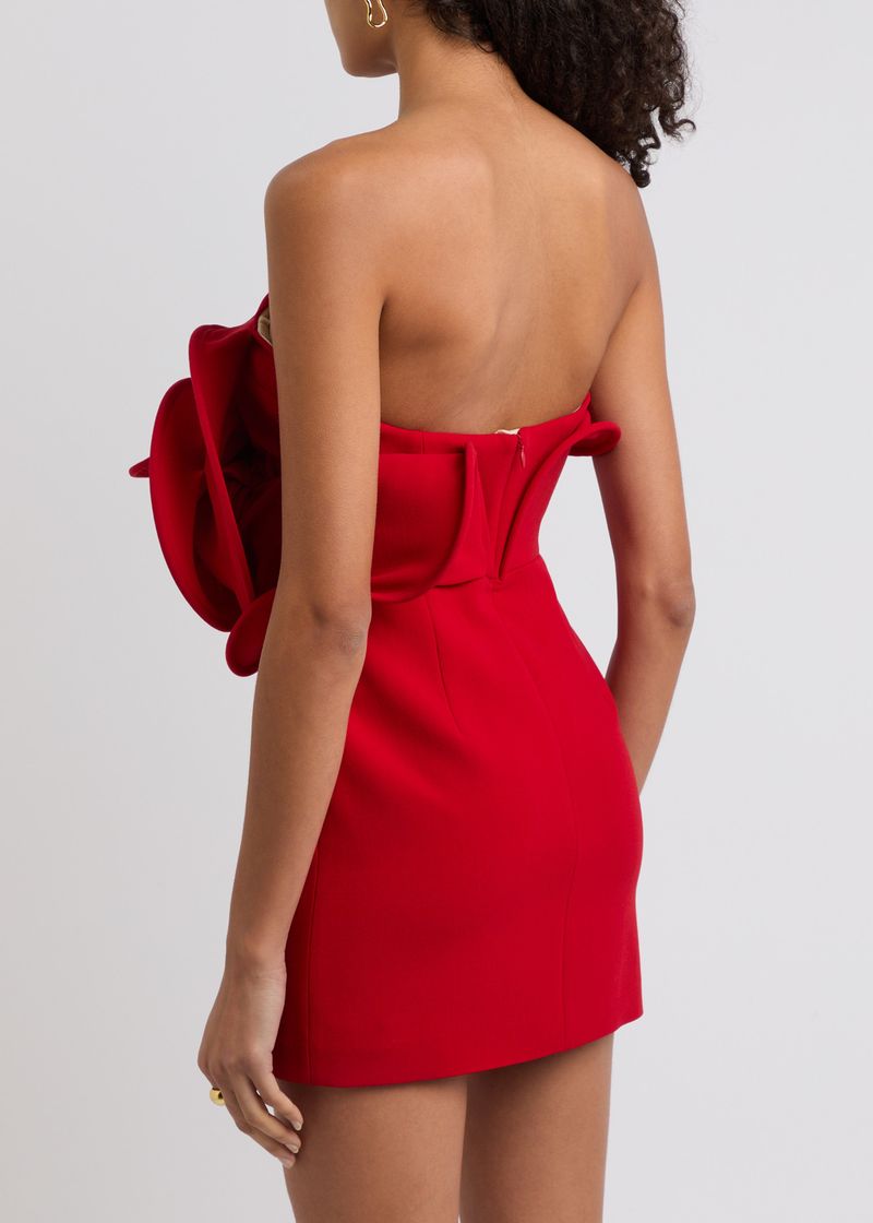 Damenbekleidung Weihnachtskleid Rotes Tube Top Blumen Dreidimensionales Kleid_voghion.com