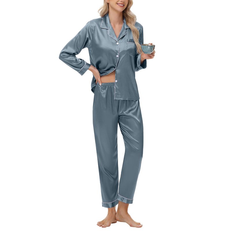 Biancheria intima Pigiami da notte Pigiama di seta Pigiama da donna in raso a maniche lunghe di grandi dimensioni Abbigliamento per la casa_voghion.com