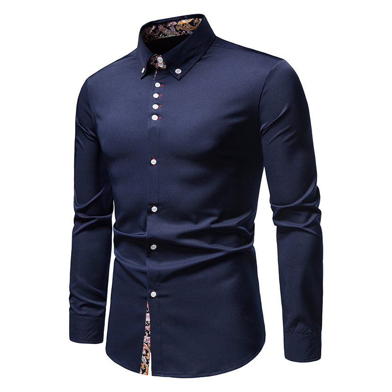 Abbigliamento da uomo Camicie a maniche lungheCamicie casual da ragazzo con risvolto slim fit color-block_voghion.com