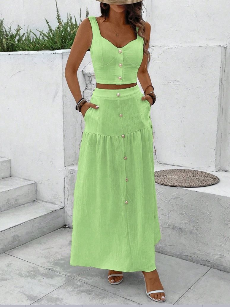 Women's Clothing Fashionable Casual Solid Color Vest Skirt Suits_voghion.com