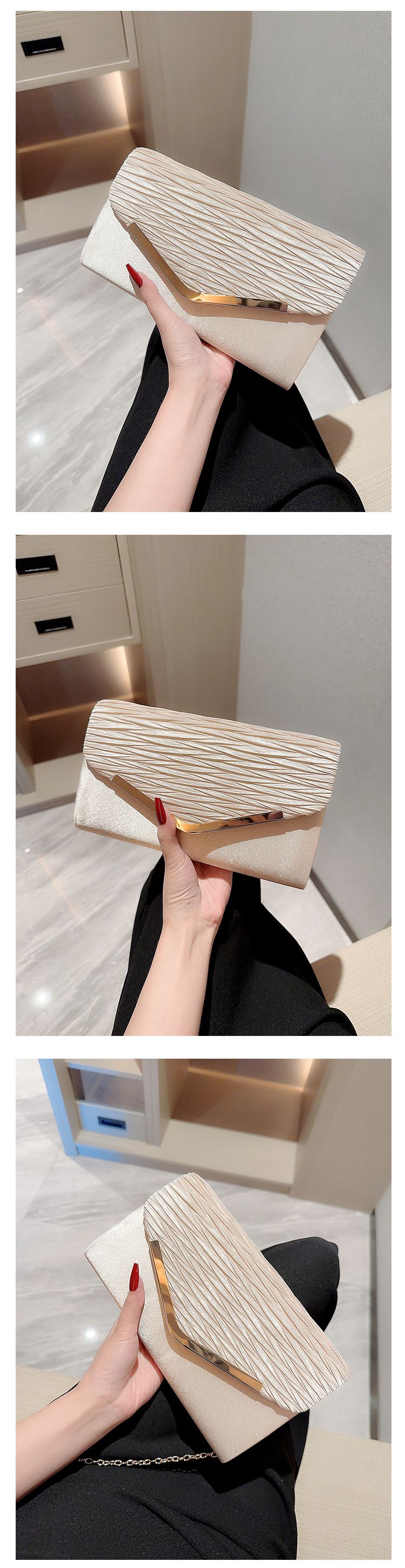Sac à main en satin pour femme, style mondain, à rabat, pour robe de soirée, à motif plissé, pour banquet_voghion.com
