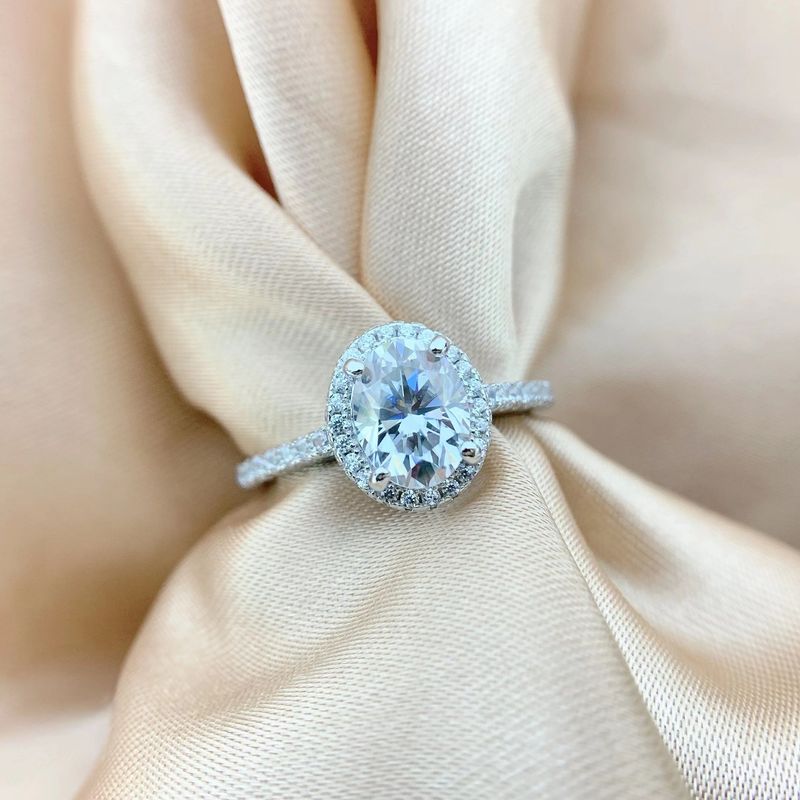 Sterling Silver Moissanite For Women Plated PT950 White Gold Paved Pigeon Egg Shape Wedding Index Finger Ring_voghion.com