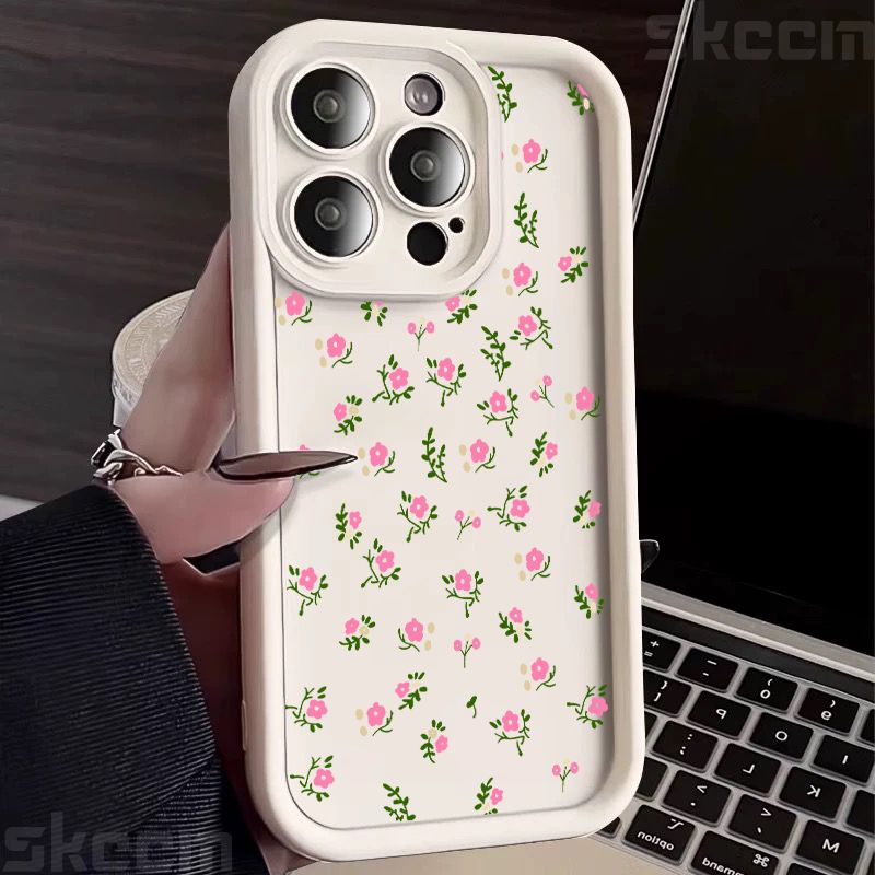 Niedliche kleine Blumenmuster-Silikon-Softphone-Hülle für iPhone 16 Pro Max 15 14 Plus 13 12 11 XS Max X XR 7 8 Plus 16E Cover_voghion.com
