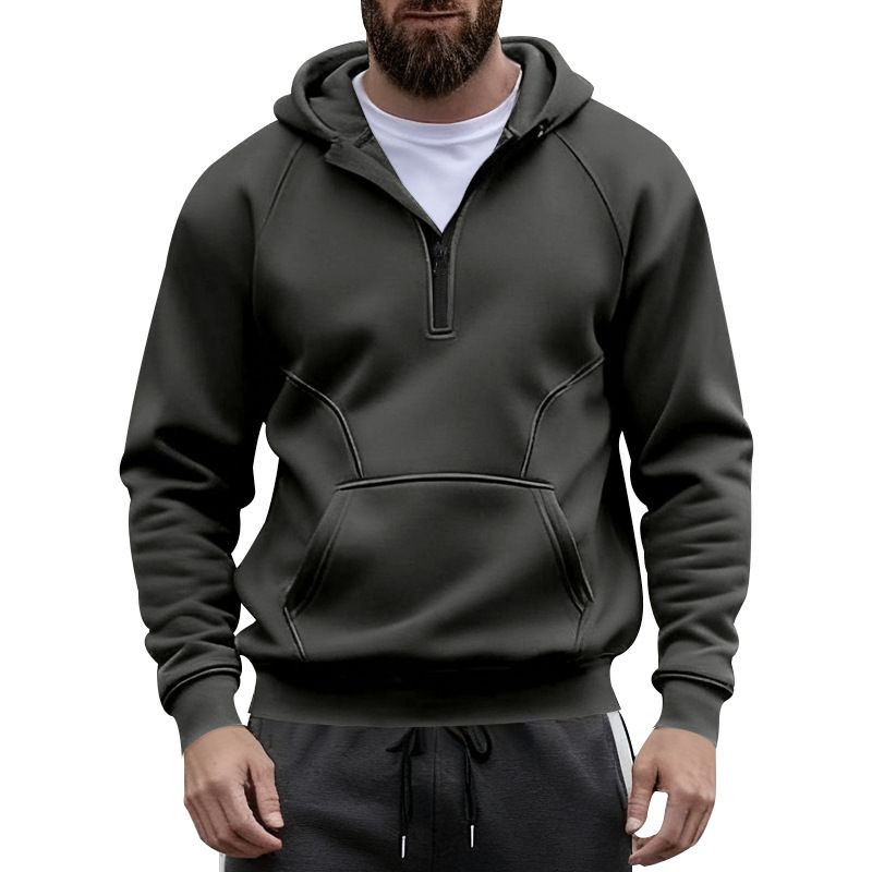 Men's Heavyweight Fleece Zip-Up Hoodie – Winter Pullover With Contrast Stitching & Kangaroo Pockets (S-XXXL, Stand Collar)_voghion.com
