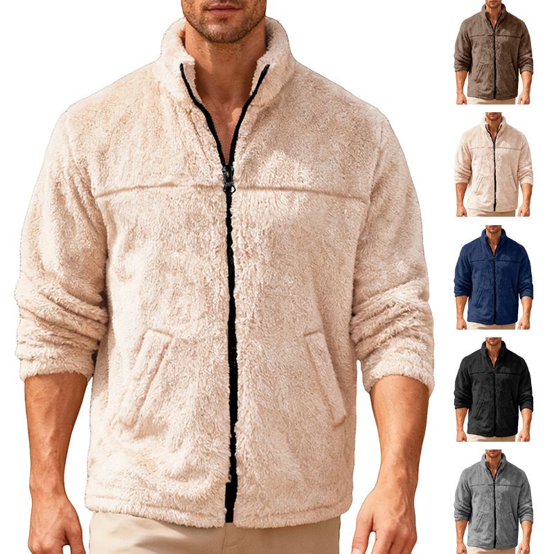 Weiche Unisex-Polarfleecejacke mit Reißverschluss und Stehkragen für Freizeit und Sport – leichte, entspannte Passform mit mehreren Taschen_voghion.com