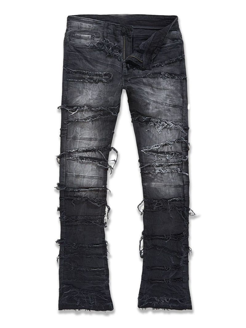 Men's Clothing New Men's Denim Straight Pants Street Fashion Ins Popular Stretch Patch Denim Straight Pants_voghion.com