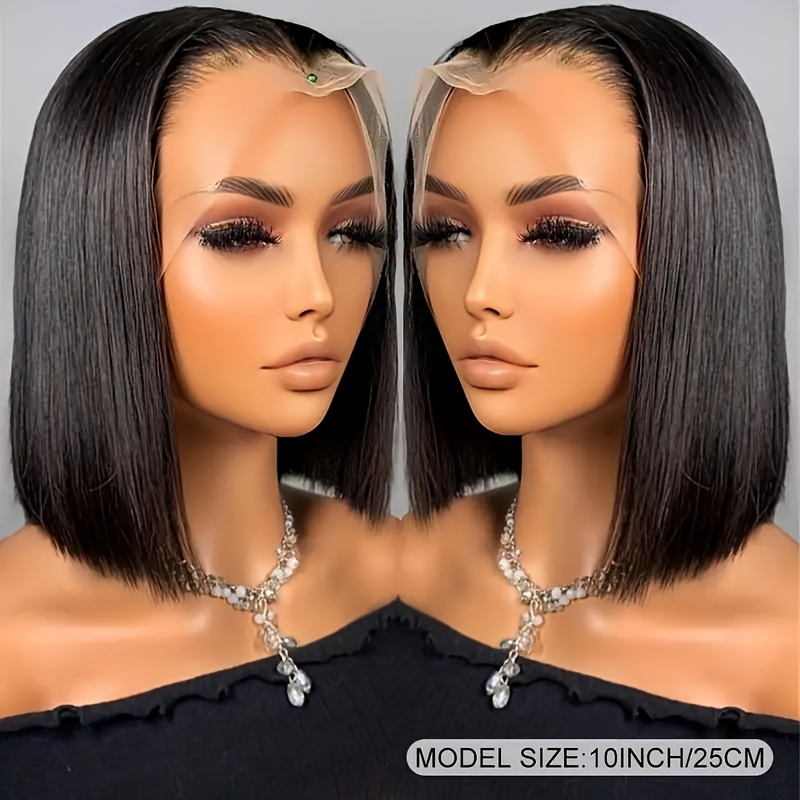 200% 13x4 emberi hajból készült paróka rövid, egyenes bob frizura paróka 200% sűrűségű 13x4 csipke eleje emberi hajból készült paróka természetes hajszálvonal babahajjal_voghion.com