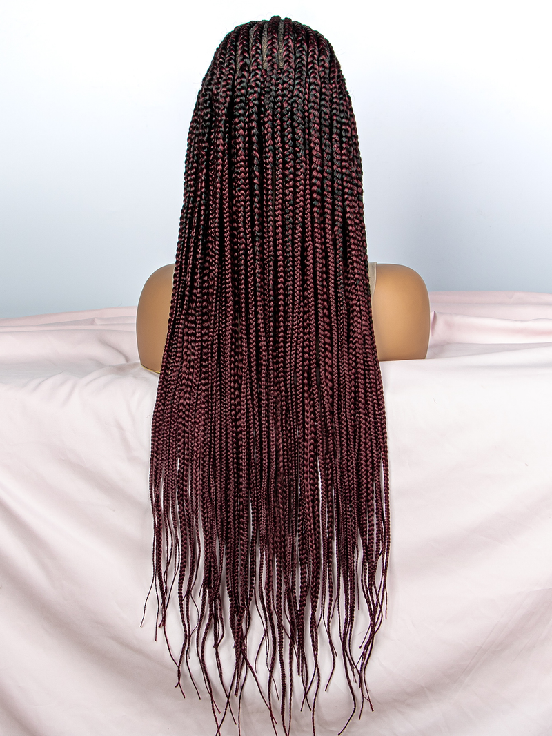 9*6 front lace braid wig head set 200% density hand woven braid head set full head thin braid separated from the middle shape natural fashion_voghion.com