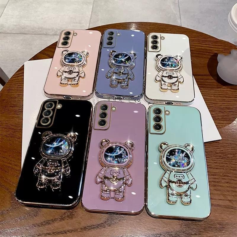 Til Samsung S23 Ultra Case,Plating Space Bear Stand Blødt Cover til Samsung Galaxy S23 S22 S21 S20 Ultra FE S10 Plus Note 20 A73 A72 A71 A54_voghion.com