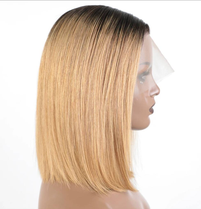Heiße Verkäufe 1b/30 Braune Farbe 13x4 Lace Frontal Bob Perücke Glatt Ombre Braun Menschliches Haar 18in 200% DensityWigs_voghion.com