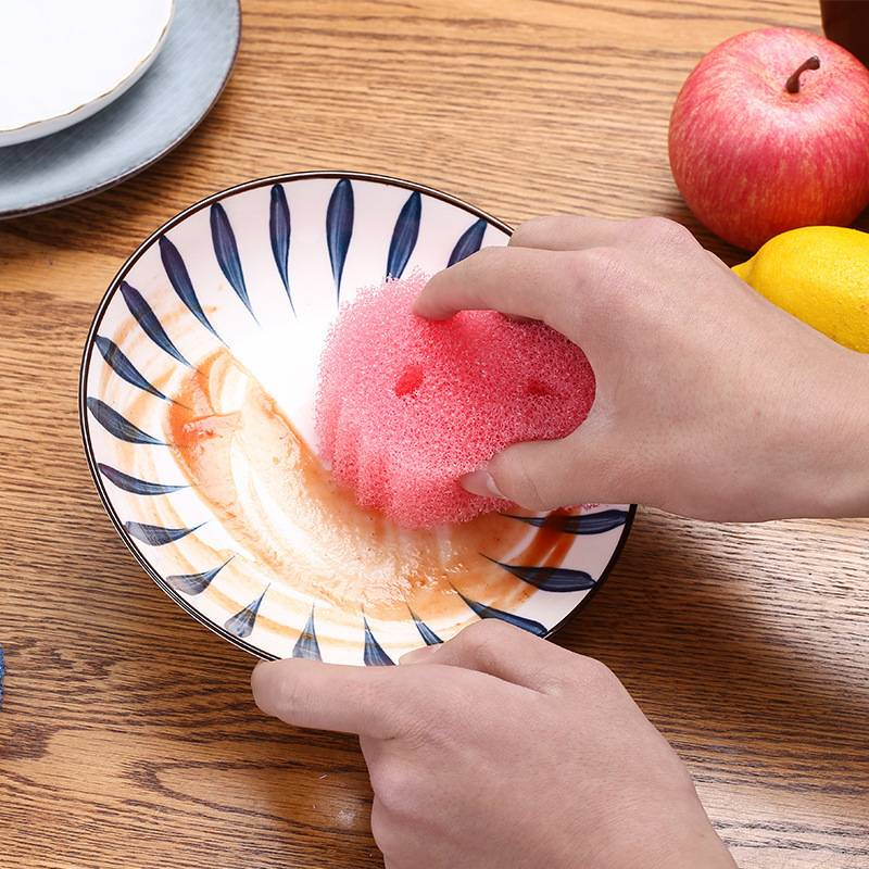 Spugna magica creativa con faccina sorridente, spugna di luffa, spugna a nido d'ape, pulizia della cucina, cotone per lavare i piatti_voghion.com