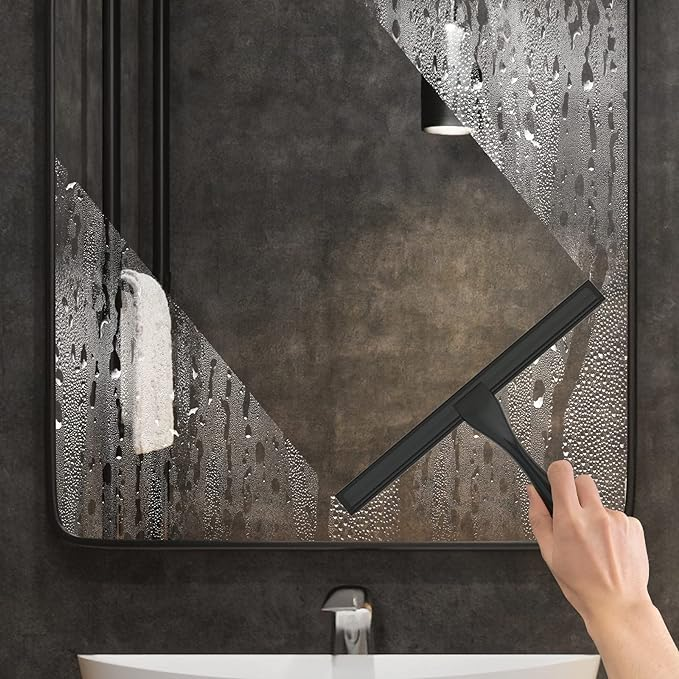 Grattoir de douche multifonction en acier inoxydable avec 2 crochets adhésifs_voghion.com