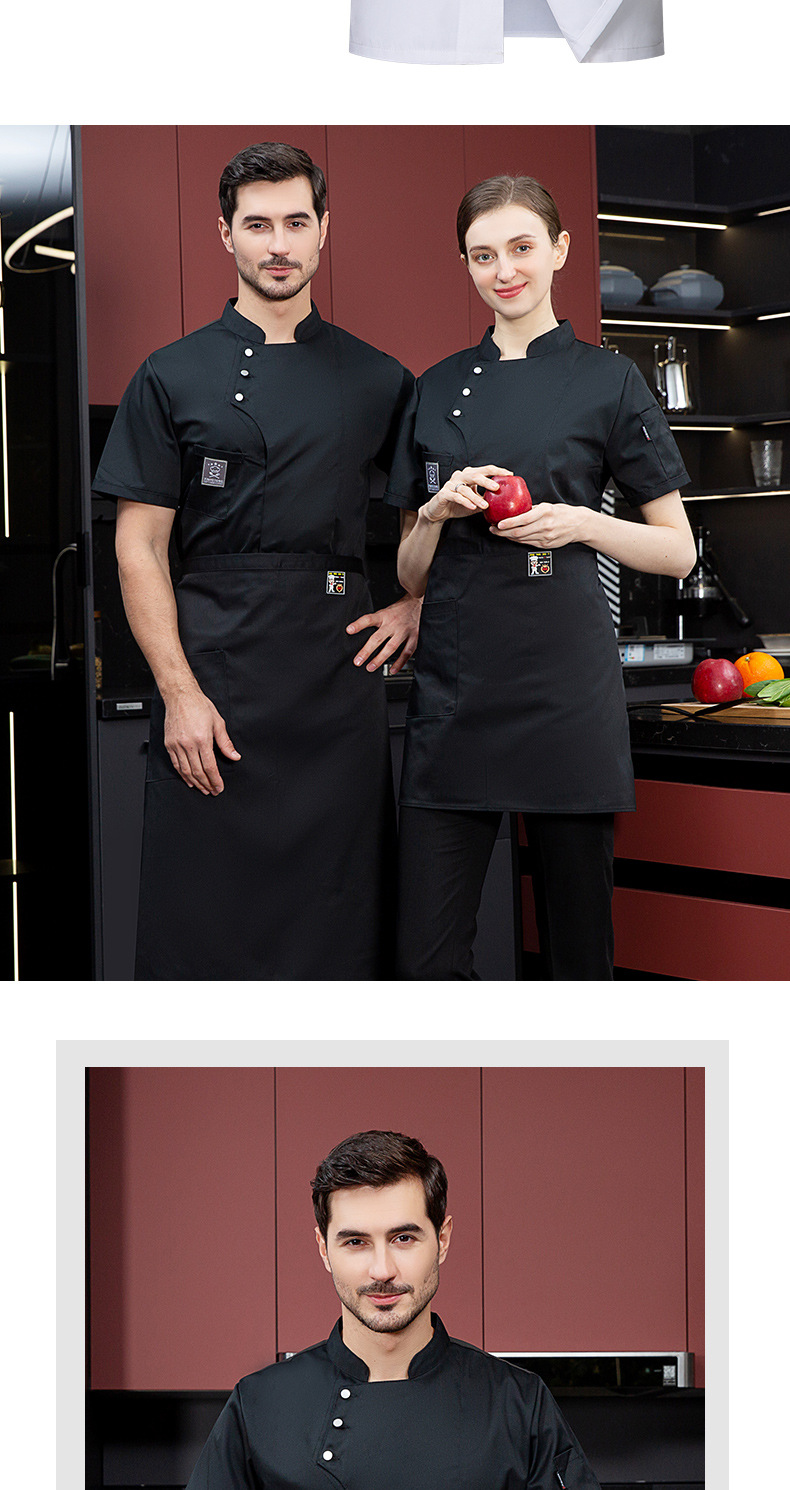 Ubrania męskie Ubrania robocze dla kucharzy Męskie z krótkim rękawem Cienkie Letnie kuchenne Oddychające Modne Damskie cateringowe kuchenne Hotelowe ubrania dla kucharzy_voghion.com