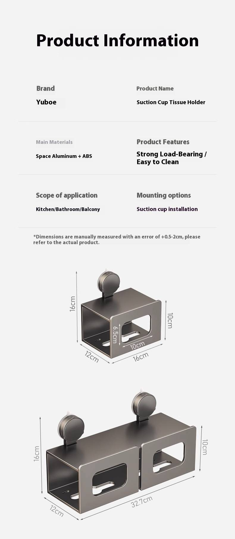 Wall-Mounted Toilet Paper Holder With Suction Cups - Bathroom Tissue Dispenser For Wet/Dry Wipes, Space-Saving Design, Rust-Proof Aluminum Alloy_voghion.com