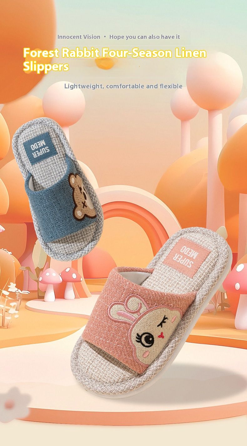 Pantofole per bambini in lino traspirante con disegni di cartoni animati - Suola in PVC morbido, pantofole unisex antiscivolo per bambini e ragazzi_voghion.com