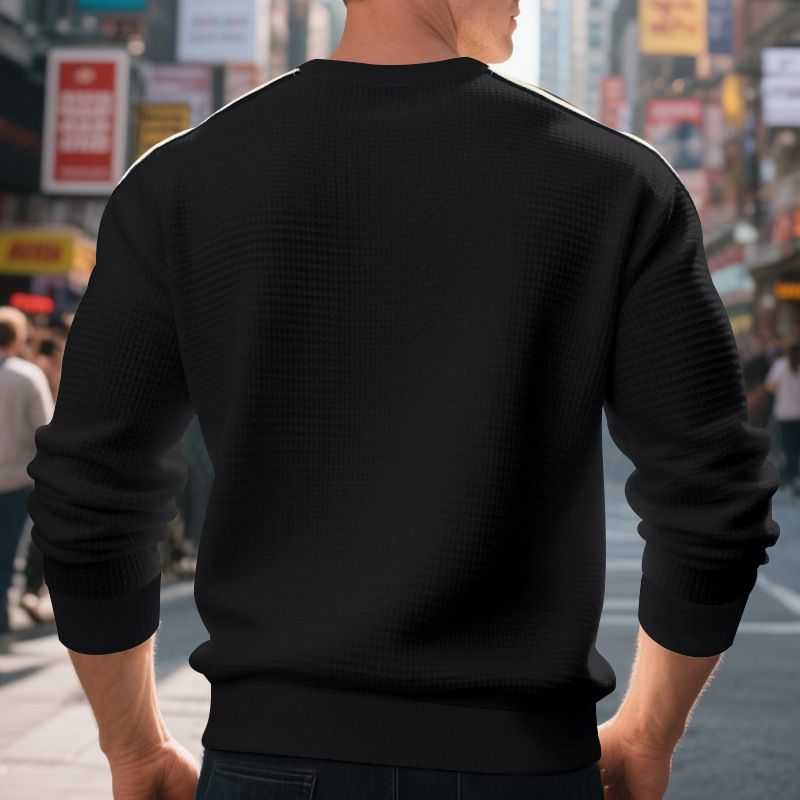 Men's Casual Sweatshirt - Relaxed Fit Crewneck Pullover With Mini Check Pattern | Soft Cotton Blend, Thickened For Spring/Fall_voghion.com