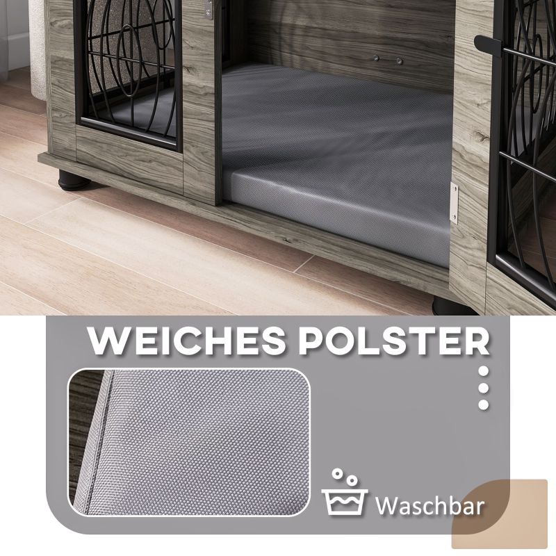 Hundebox 80x63cm Mit Liegekissen, Bis 20kg, Metall, Grau/Holzdekor_voghion.com