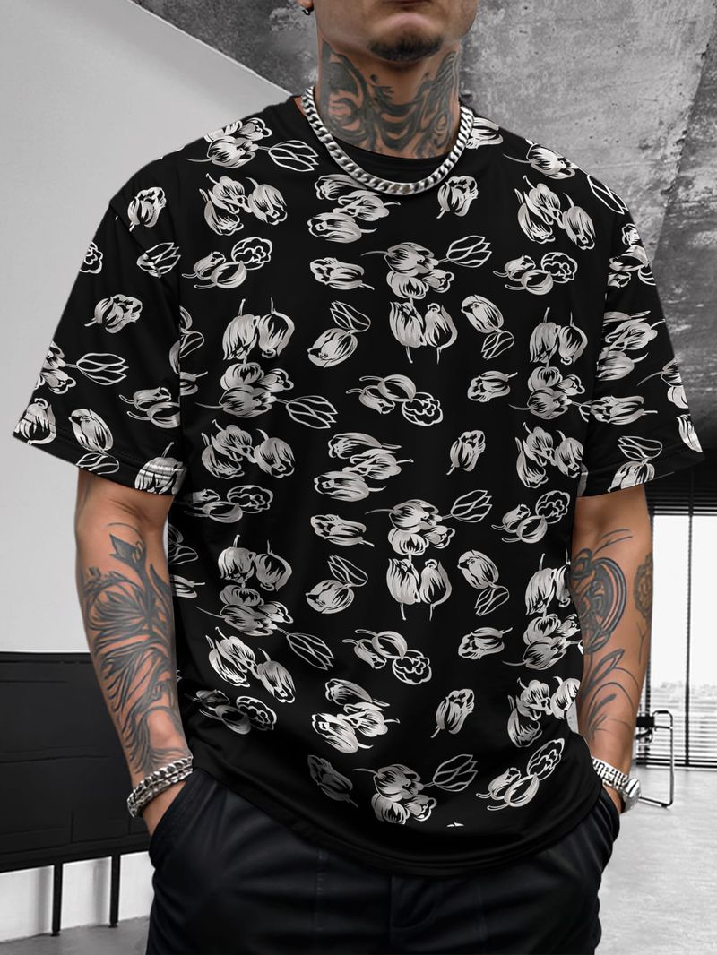Summer New Men's Floral Plants, Comfortable And Trendy Temperament, Breathable Short Sleeves_voghion.com