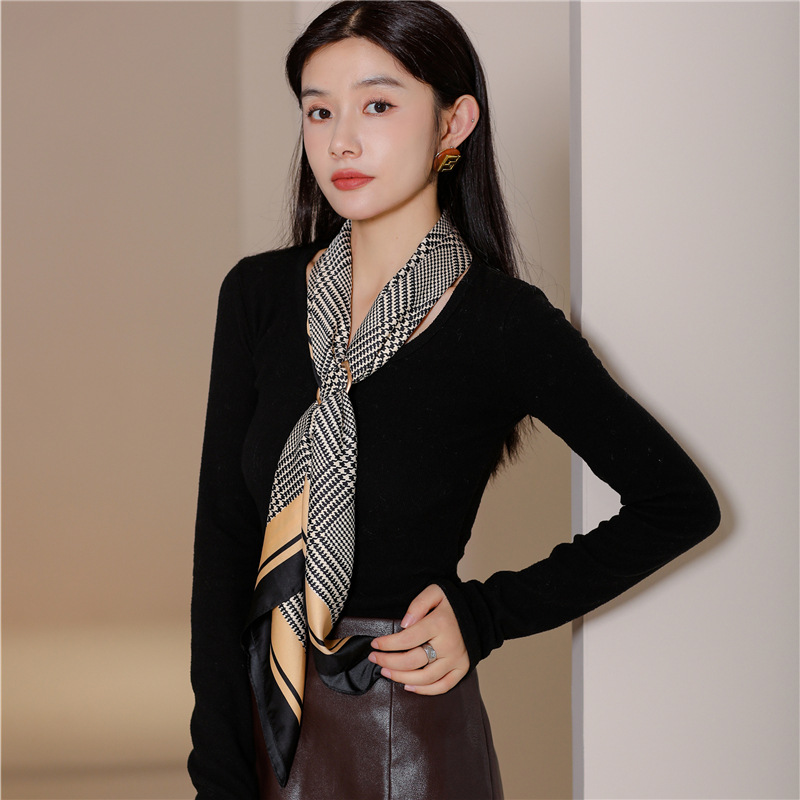 Temperamento Sciarpa Donna 90 cm Twill Seta Fascia per capelli Sciarpa quadrata semplice Protezione solare Decorazione Scialle Mille uccelli_voghion.com