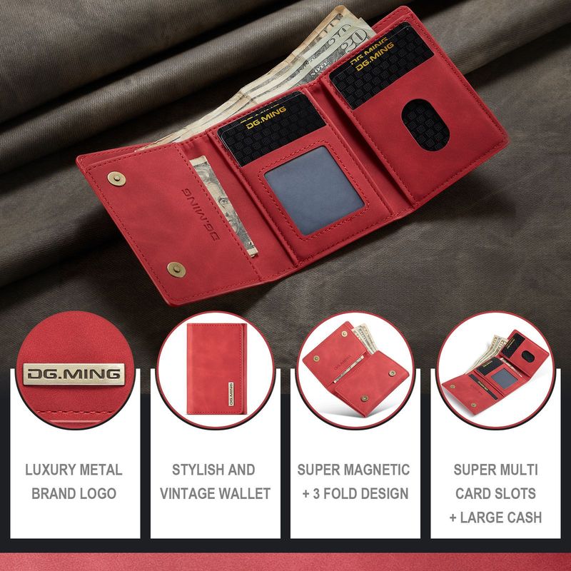DG.MING Cartera pequeña de mano roja para mujer Cartera de gran capacidad con múltiples tarjetas Cartera pequeña magnética multifuncional_voghion.com
