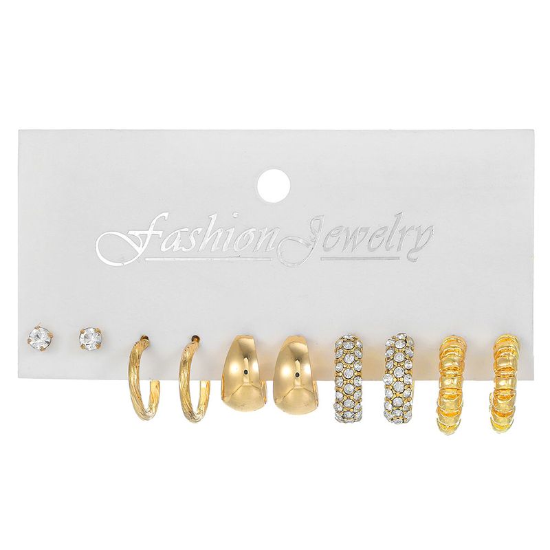 Metal Ear Loop Geometric C-shaped Earrings Vintage Earrings Combination Hepburn Style Earrings Set_voghion.com