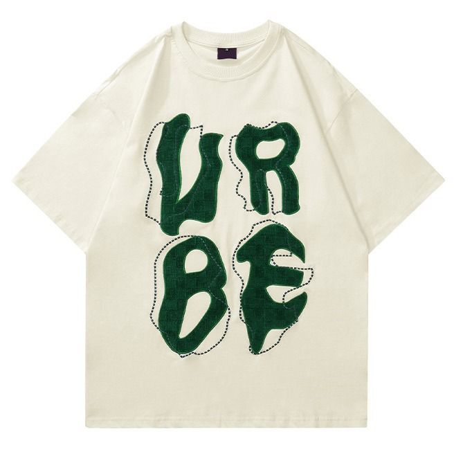 Verhetetlen Minőségű Nyári Új Betűs Foltos Hímzett Kerek Nyakú Rövid Ujjú Utcai Póló Férfi Laza Hétköznapi Felső_voghion.com