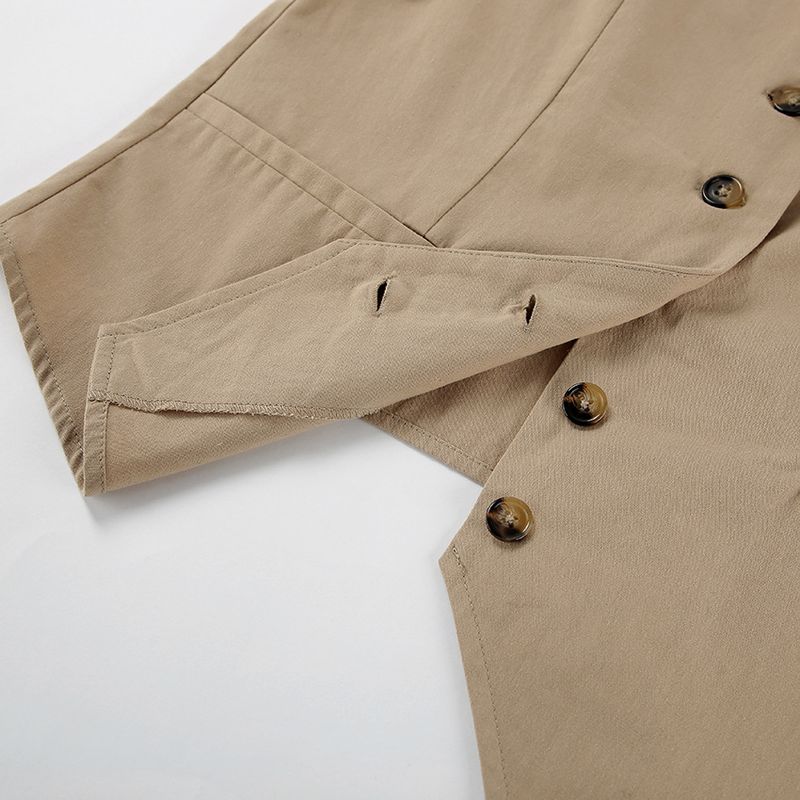 Gilet casual da pendolare da donna, pantaloncini senza maniche con scollo a V color kaki per donna_voghion.com