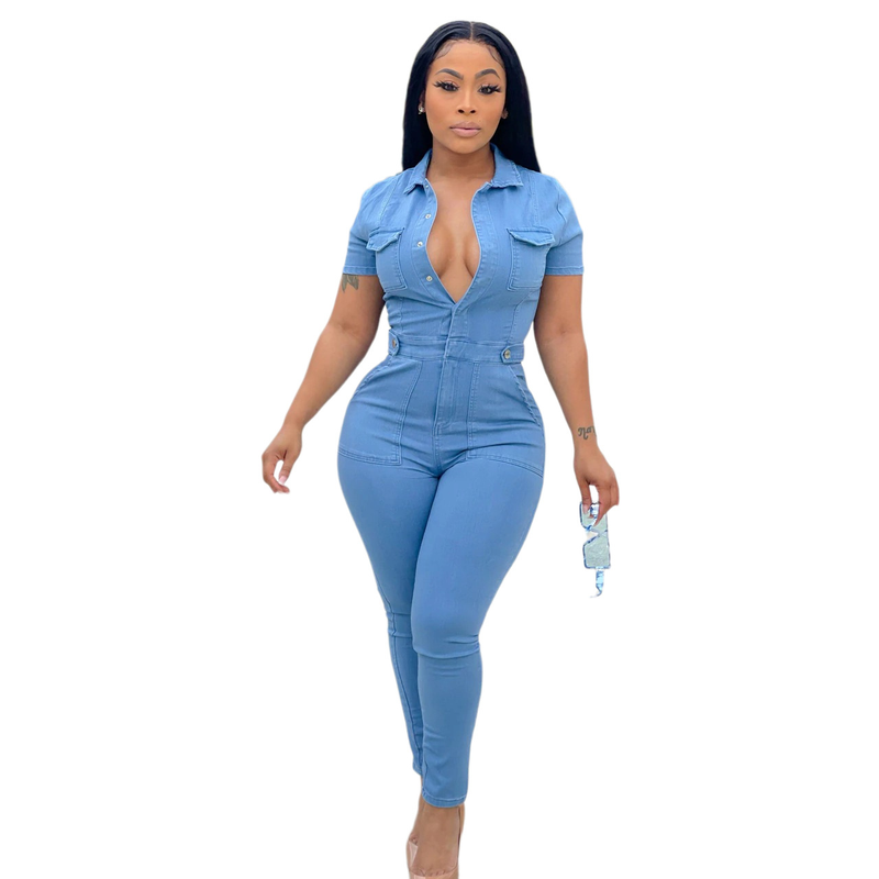 Women's fashion denim slim-fit jumpsuit_voghion.com