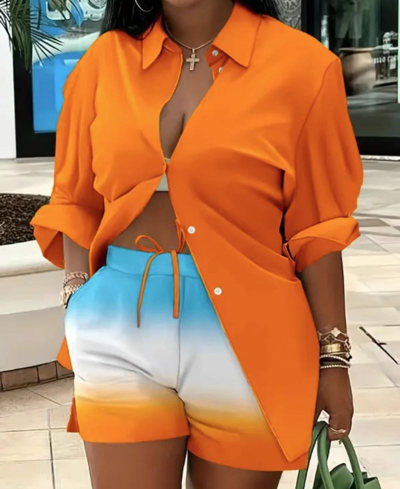 Vêtements pour femmes offre spéciale, short deux pièces à manches longues, costume de banlieue imprimé_voghion.com