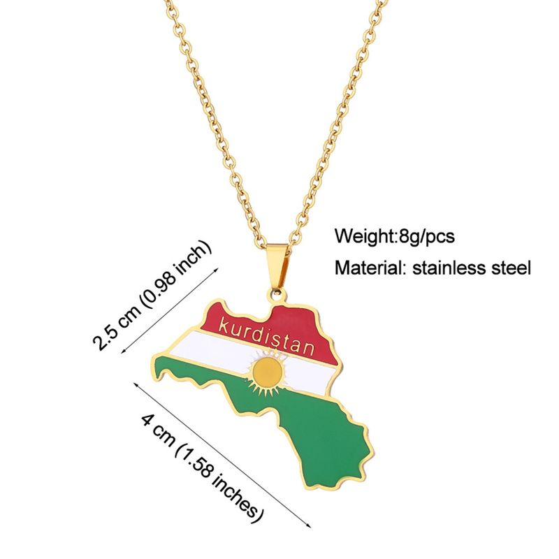 Halskette mit Karte von Kurdistan, tropfendes Öl, Retro-Anhänger aus Edelstahl für Männer und Frauen, ethnische Schlüsselbeinkette, Geschenk_voghion.com