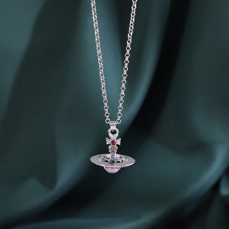 New Arrival Empress Saturn Crystal Ball Necklace Colorful Rhinestone O Premium Sweater Chain_voghion.com