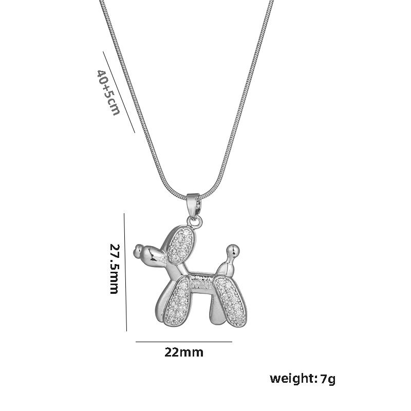 New Simple Zircon Titanium Steel Cute Balloon Dog Pendant Clavicle Chain_voghion.com